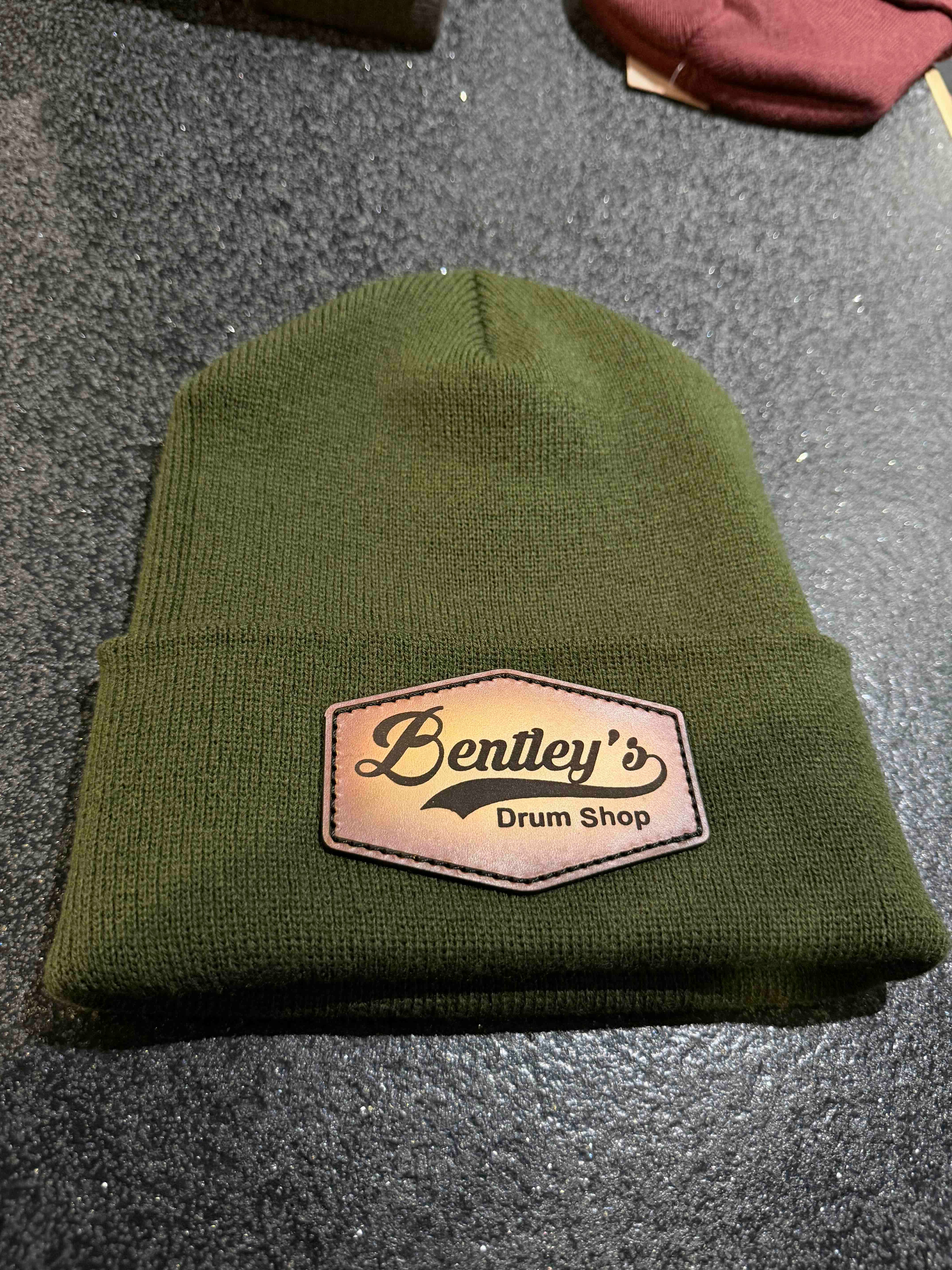 ~NEW~ Bentley's Drum Shop Genuine Leather Patch Beanie Hats
